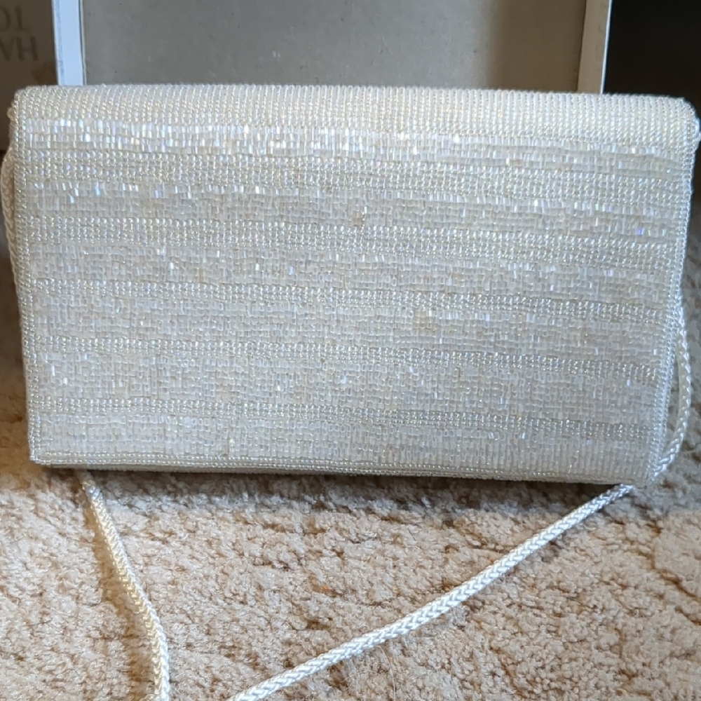 Valerie Stevens Cream Clutch with Sparkling Texture
